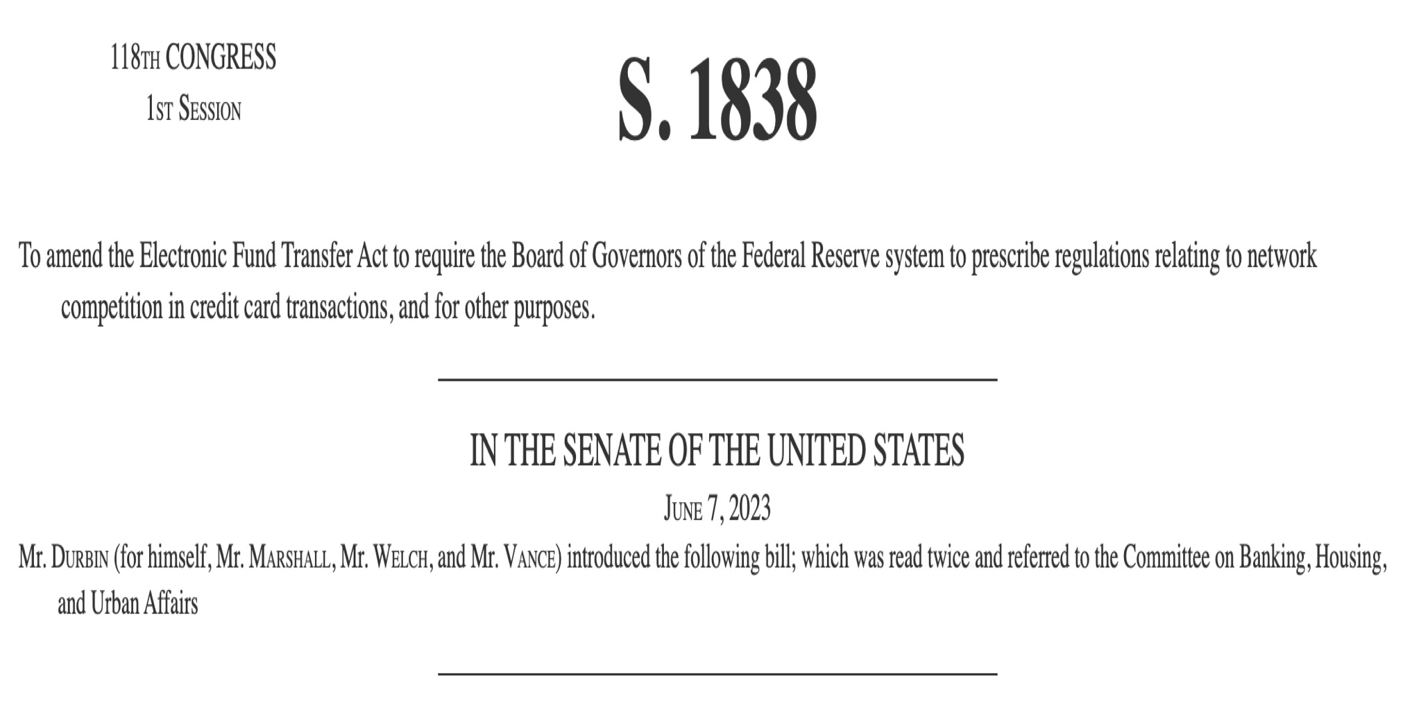 Credit Card Competition Act of 2023 Update
